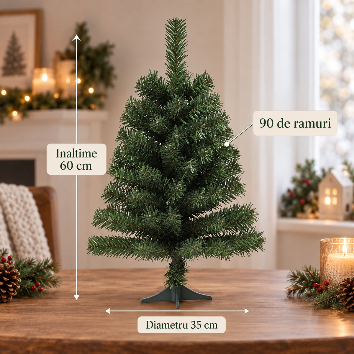Brad De Craciun Verde Pentru Birou, 60 Cm - specificatii - Shopiens