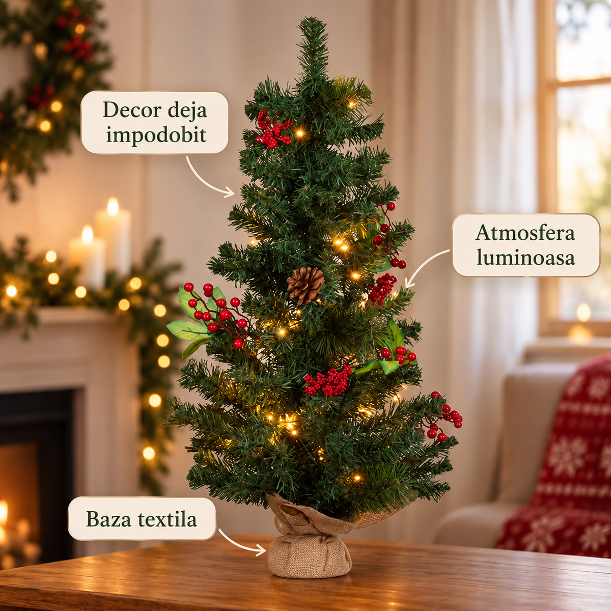 Brad Decorativ Cu Pomusoare Si 40 LED, 90 Cm - avantaje - Shopiens