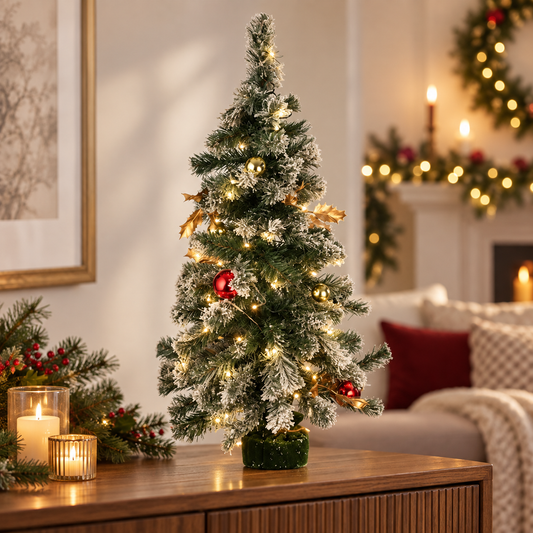 Brad Inzapezit Cu Accente Aurii Si 40 LED, 90 Cm - lifestyle principala - Shopiens