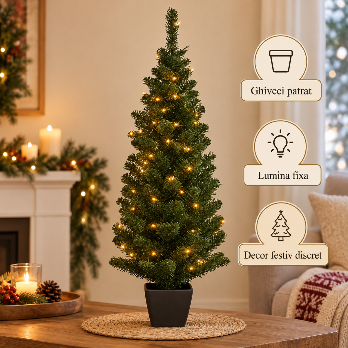 Brad Luminos In Ghiveci Patrat Cu 50 LED, 90 Cm - avantaje - Shopiens