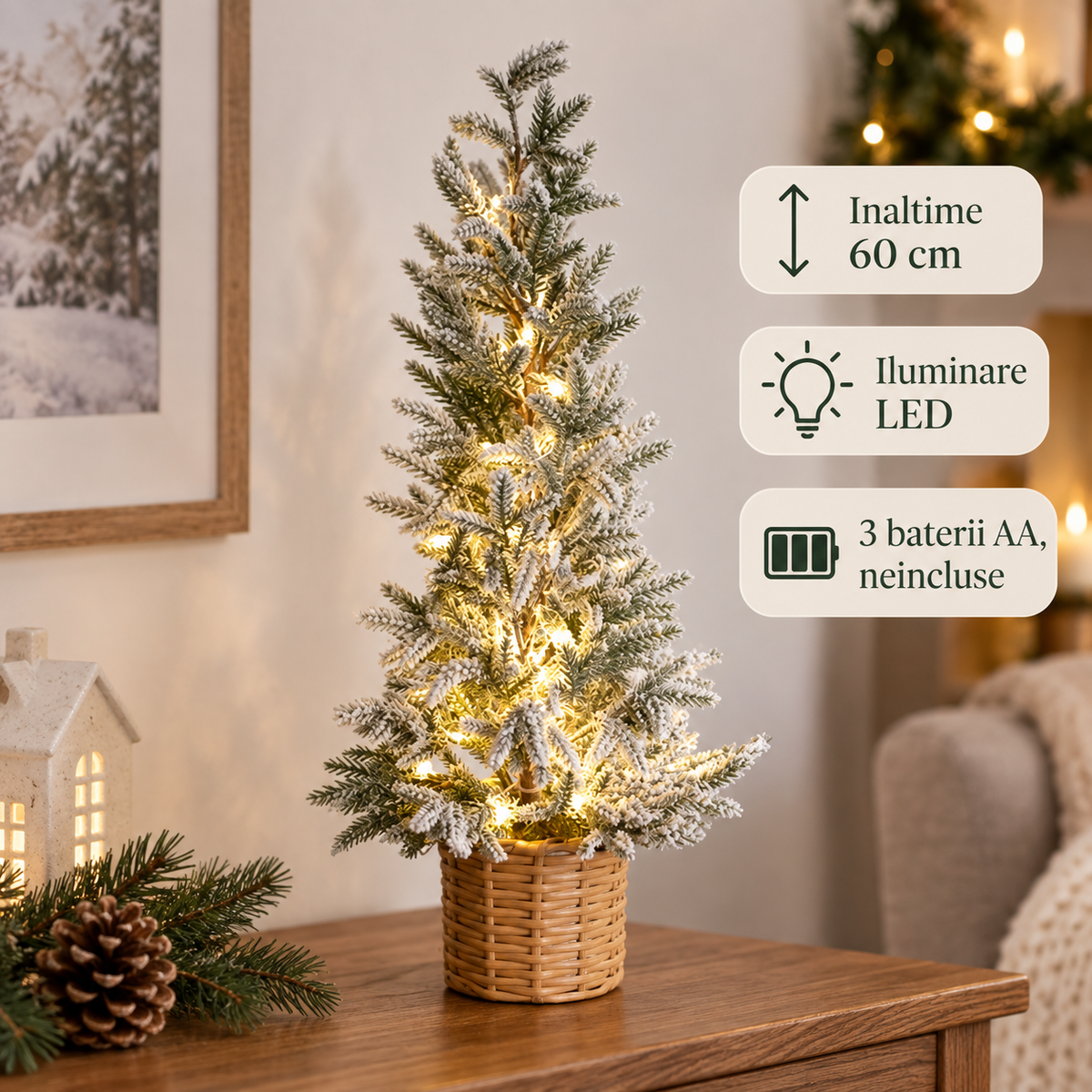 Bradut Inzapezit Cu LED In Ghiveci, 60 Cm - specificatii - Shopiens