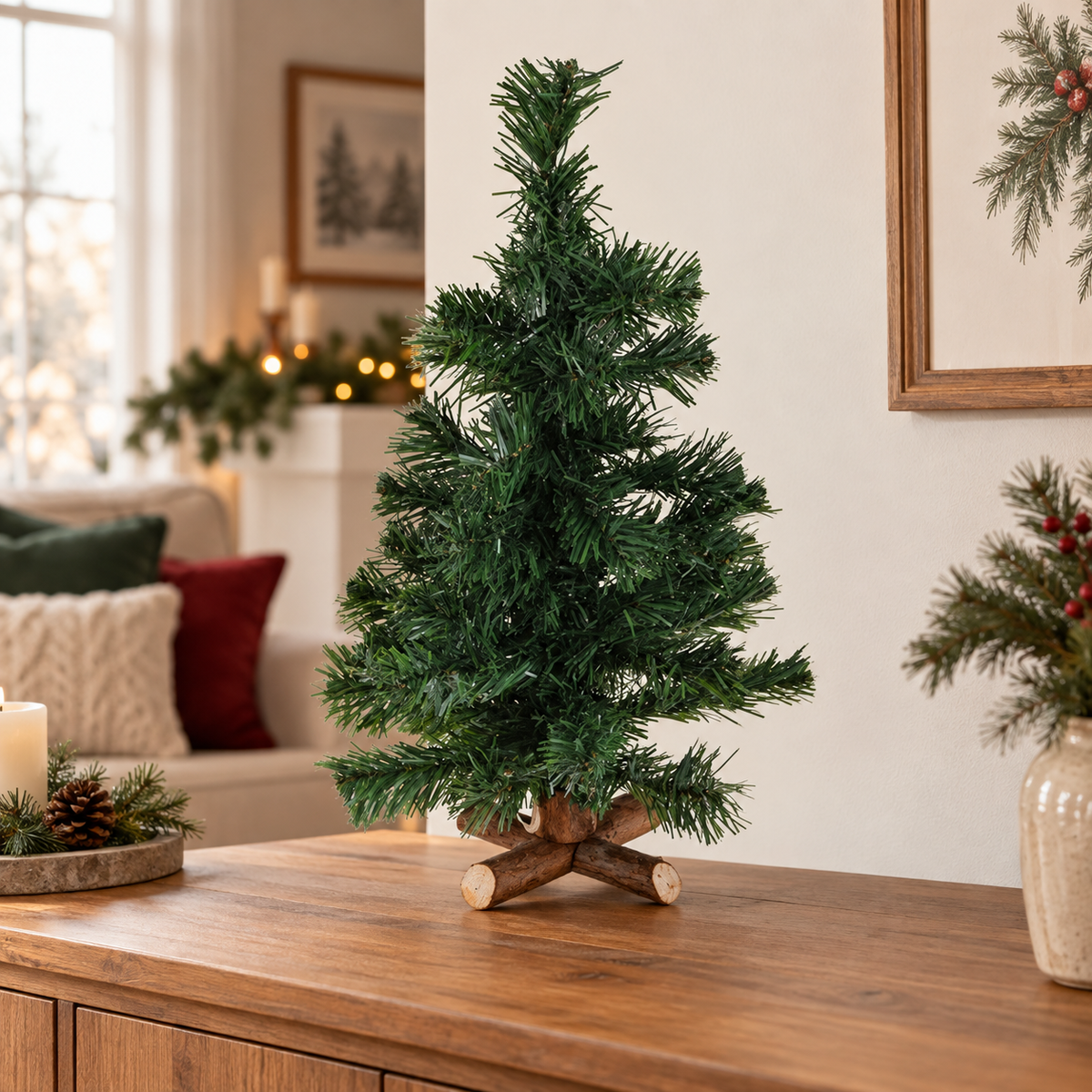 Bradut Verde Cu 45 De Ramuri Si Baza Rustica - lifestyle principala - Shopiens