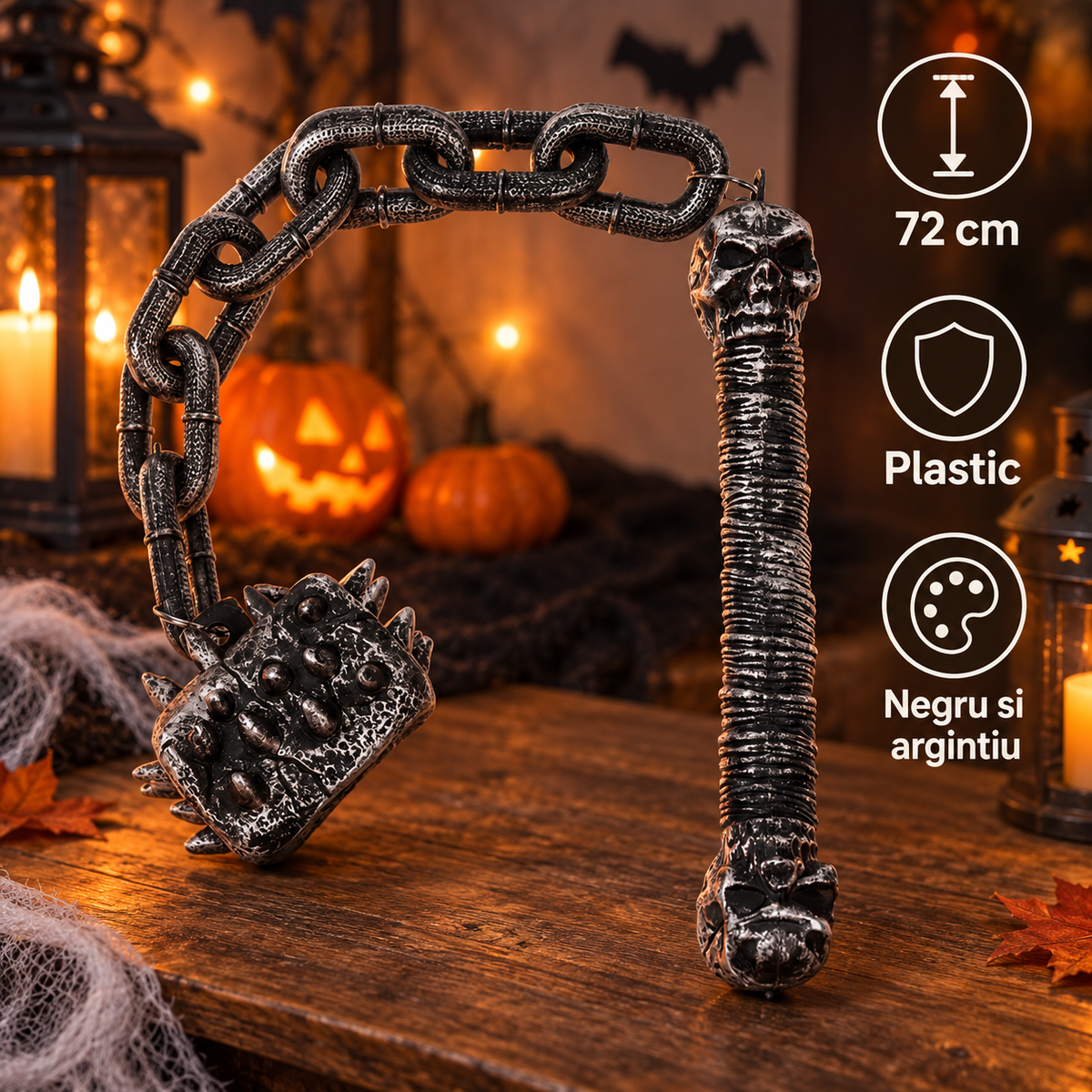 Buzdugan Decorativ Cu Lant Si Cranii, 72 Cm - specificatii - Shopiens