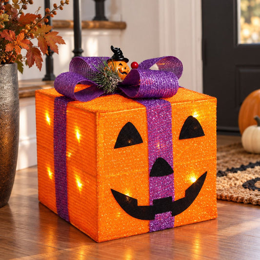 Cadou Decorativ Cu Beteala Portocalie Si 15 LED-uri, Halloween - Shopiens