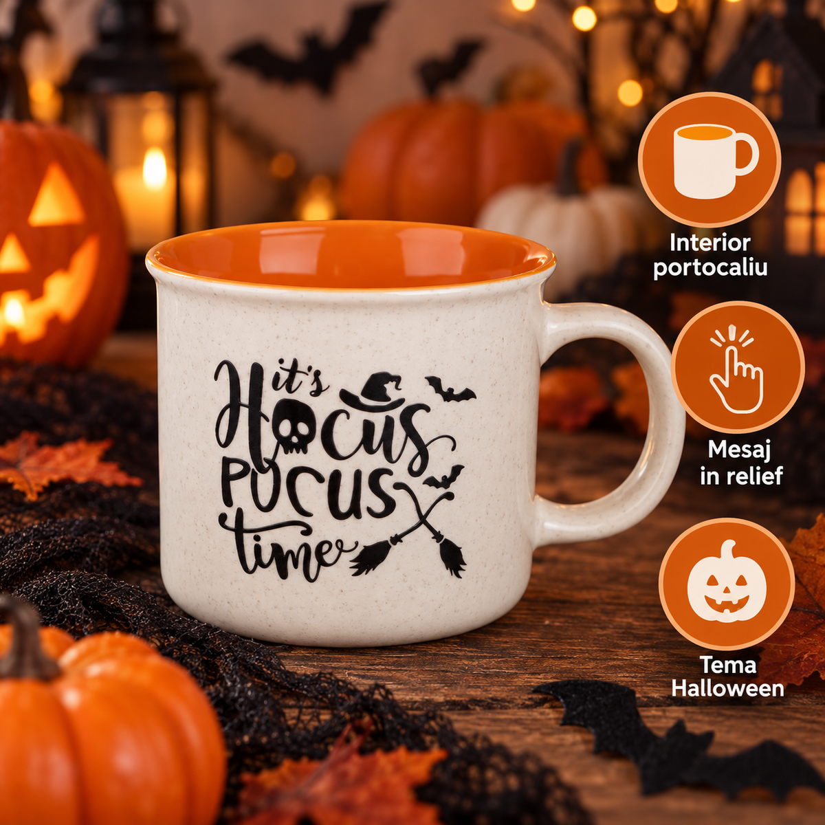 Cana Ceramica Hocus Pocus Ecru-Portocaliu, 530 Ml - avantaje - Shopiens