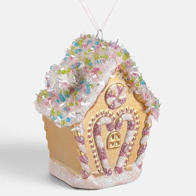 Căsuță gingerbread roz cu bomboane, 8,5 cm, vedere produs | Shopiens®