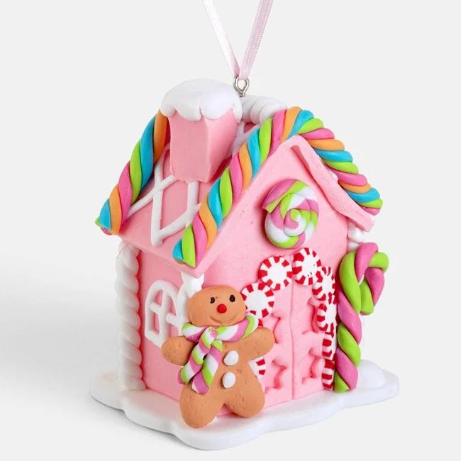 Căsuță roz cu omuleț gingerbread și bomboane, 8 cm, vedere produs | Shopiens®