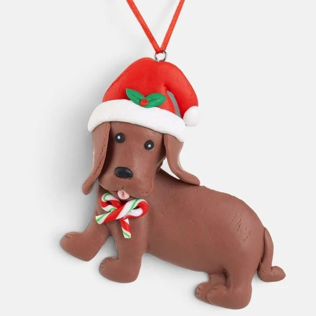 Cățel maro cu căciulă de Moș Crăciun, 9 cm, vedere produs | Shopiens®