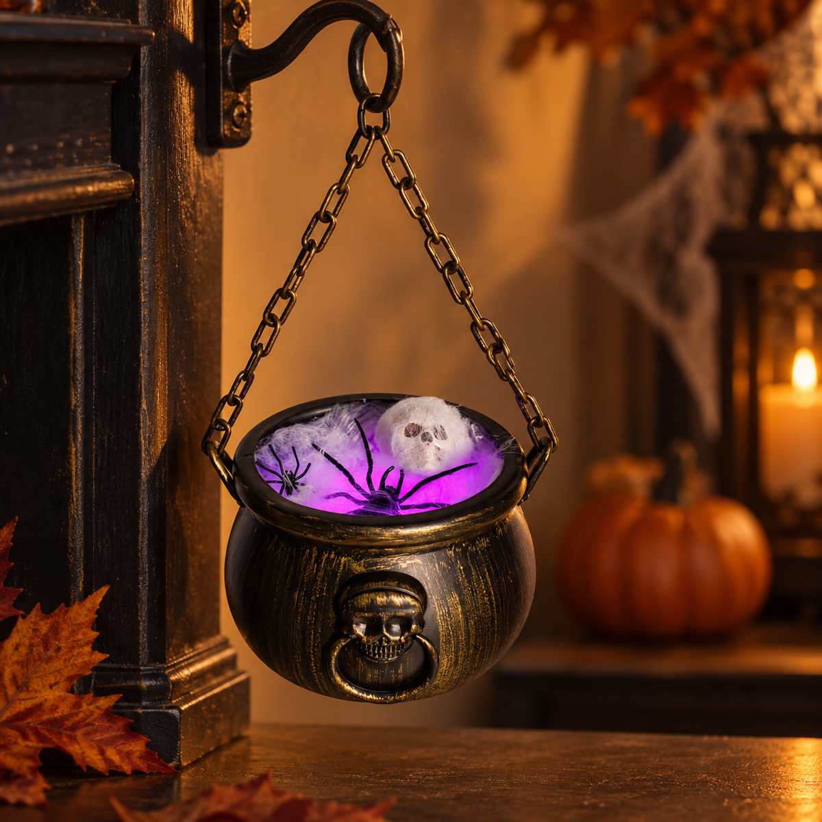 Cazan Cu Cranii Si LED Multicolor Pentru Halloween - Shopiens