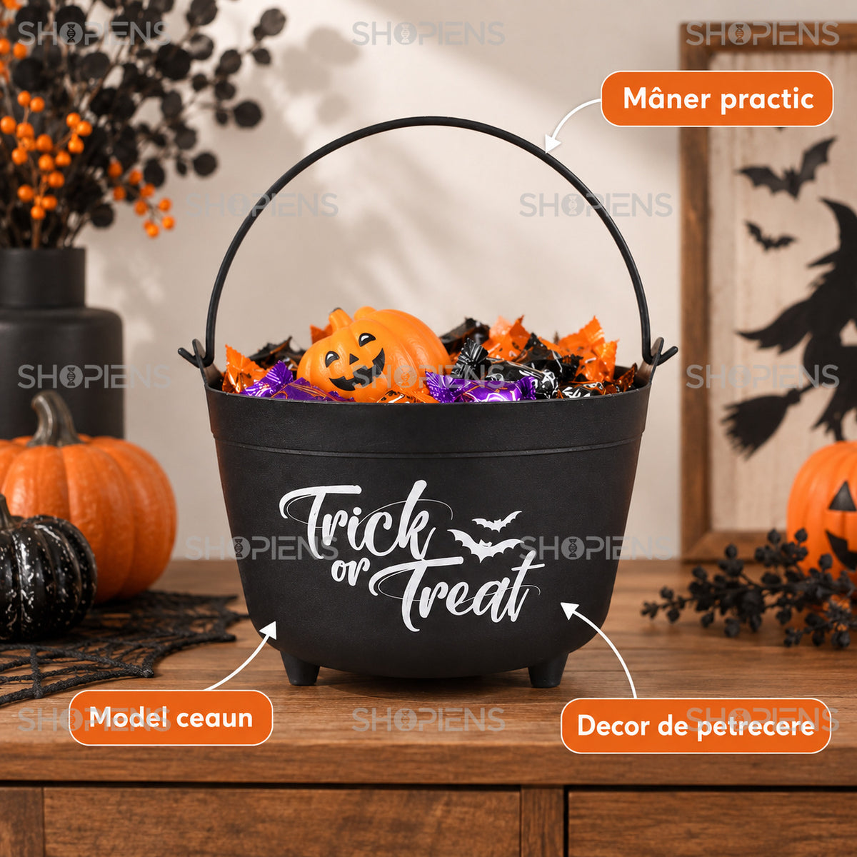 Ceaun Negru Trick Or Treat, 29 Cm