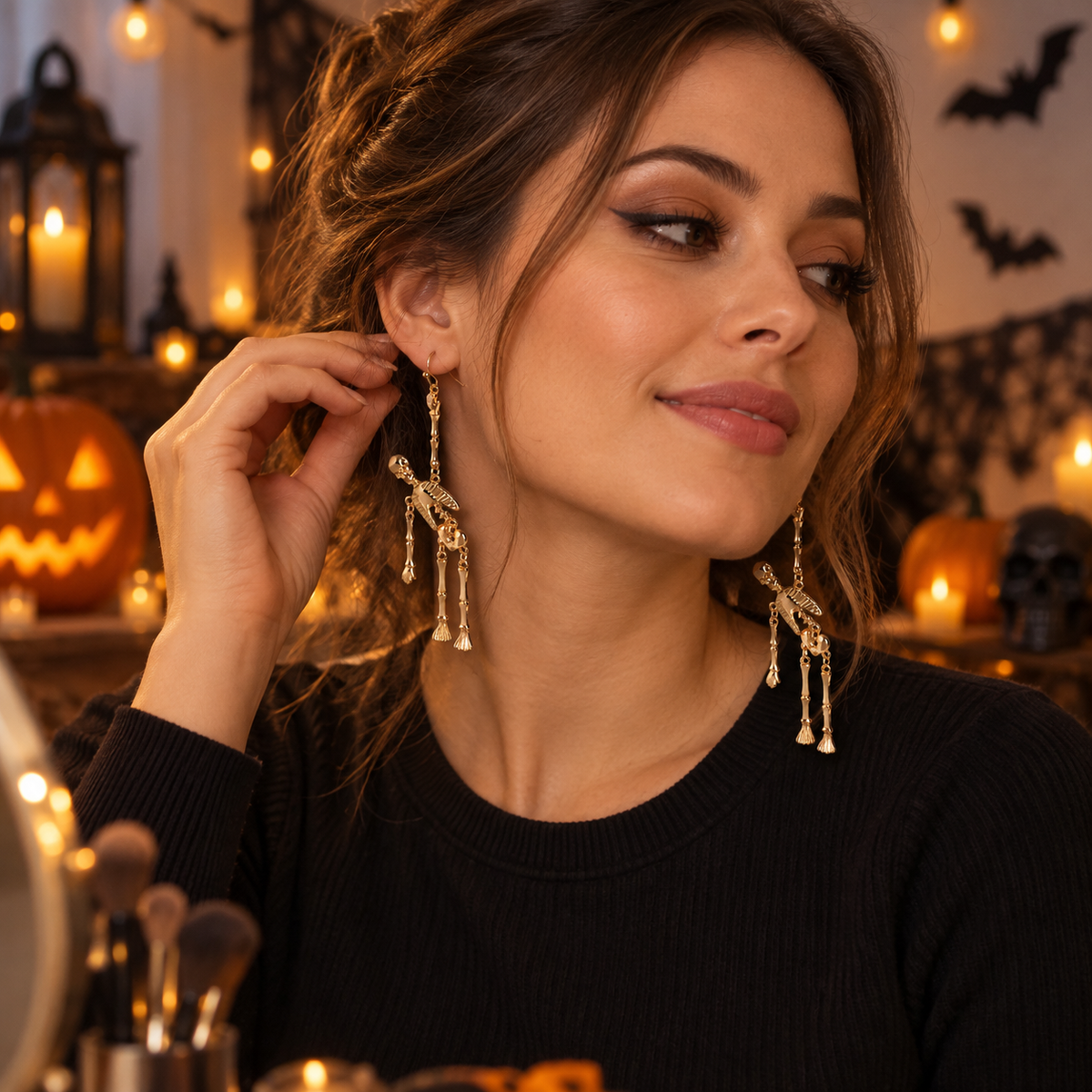 Cercei Schelet Aurii Pentru Halloween, 9 Cm - in folosinta 2 - Shopiens