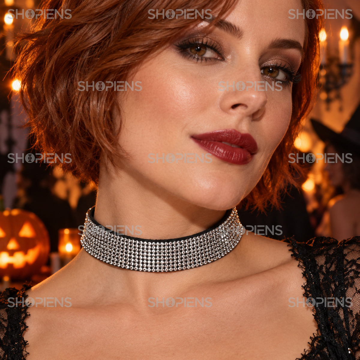 Choker Negru Cu Strasuri Argintii