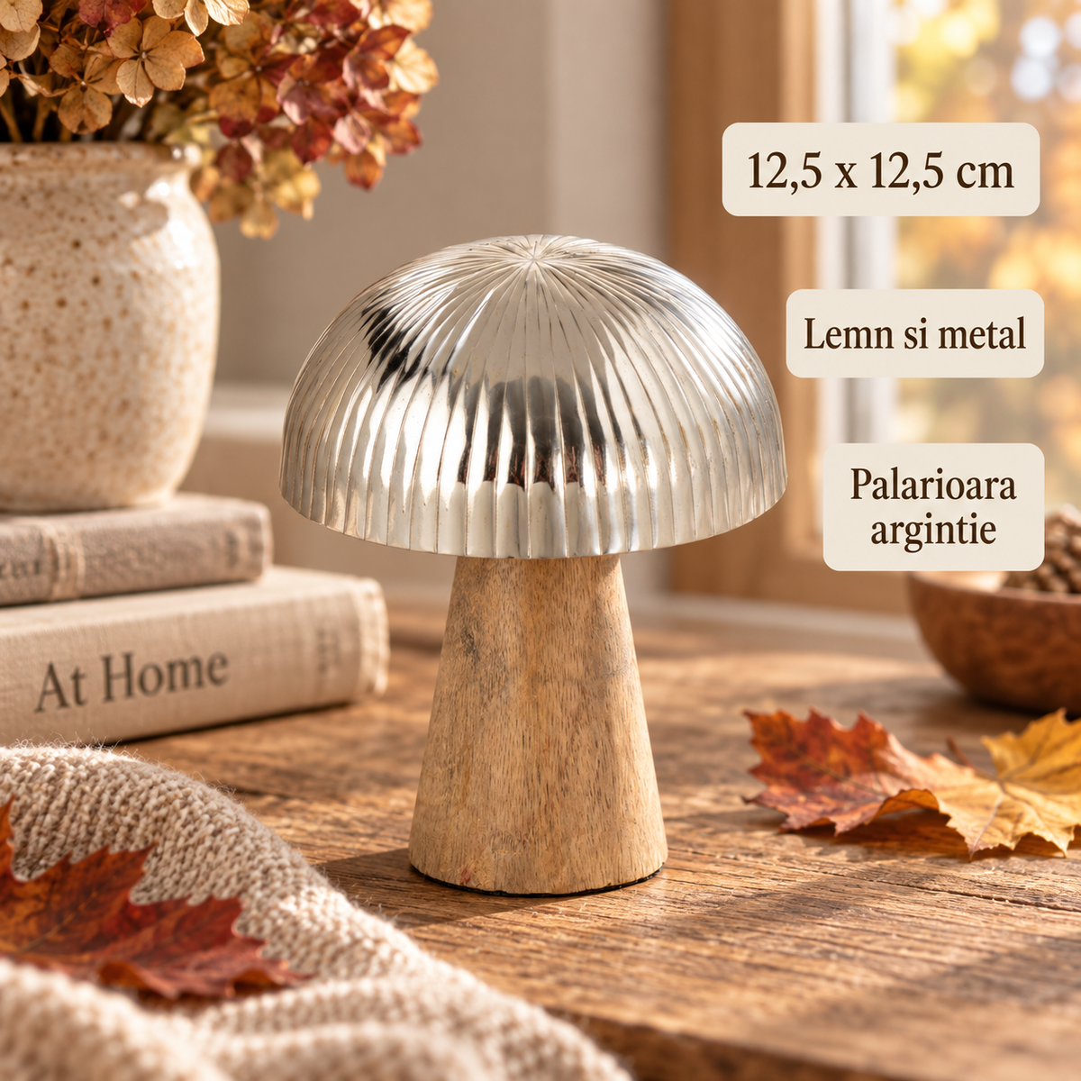 Ciuperca De Masa Din Lemn Si Metal Argintiu, 12,5 Cm - specificatii - Shopiens