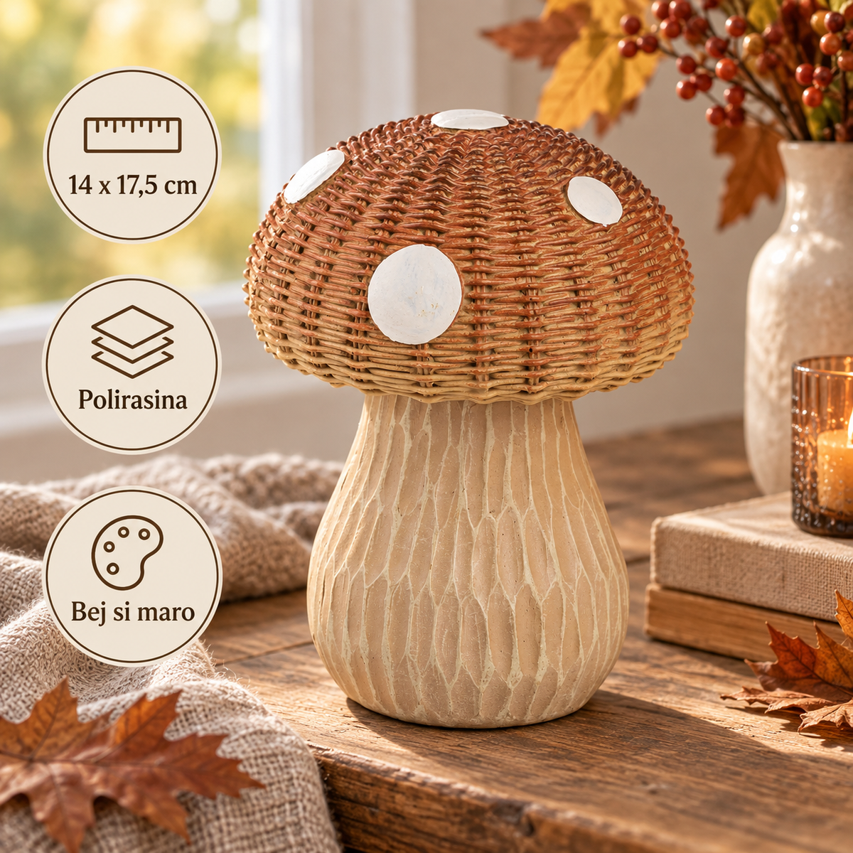 Ciuperca Decorativa Cu Buline Si Aspect Impletit - specificatii - Shopiens