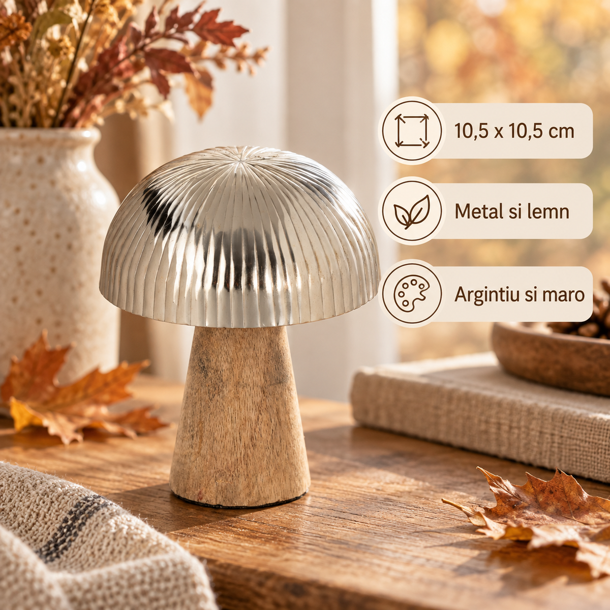 Ciuperca Decorativa Cu Palarioara Argintie, 10,5 Cm - specificatii - Shopiens