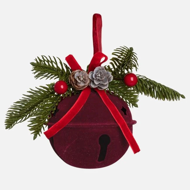 Clopoțel bordo catifelat cu conuri, Ø8 cm, vedere produs | Shopiens®