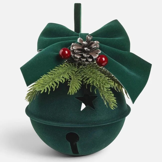 Clopoțel verde catifelat cu con și fundă, Ø14 cm, vedere produs | Shopiens®