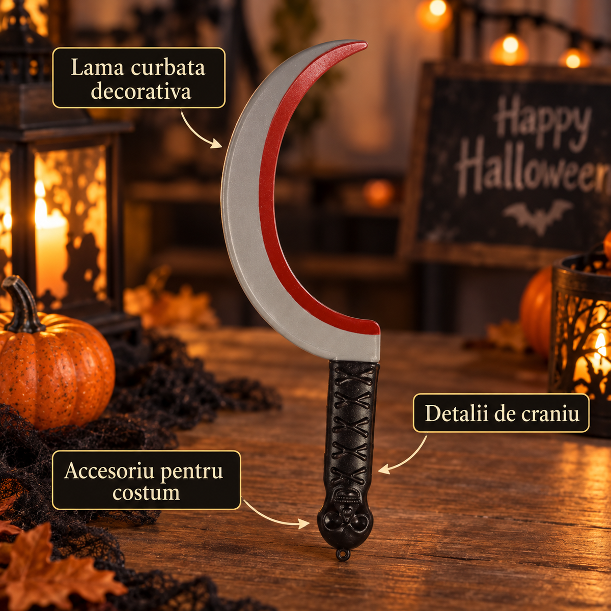 Coasa Scurta Cu Craniu Si Sange Fals, 36 Cm - avantaje - Shopiens
