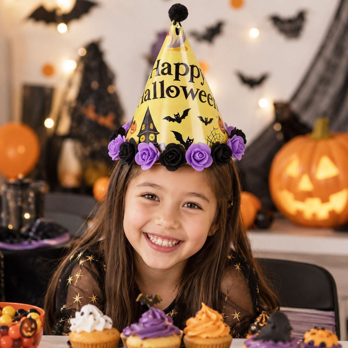Coif Halloween Cu Casa Bantuita Si Flori Mov, 20 Cm - Shopiens