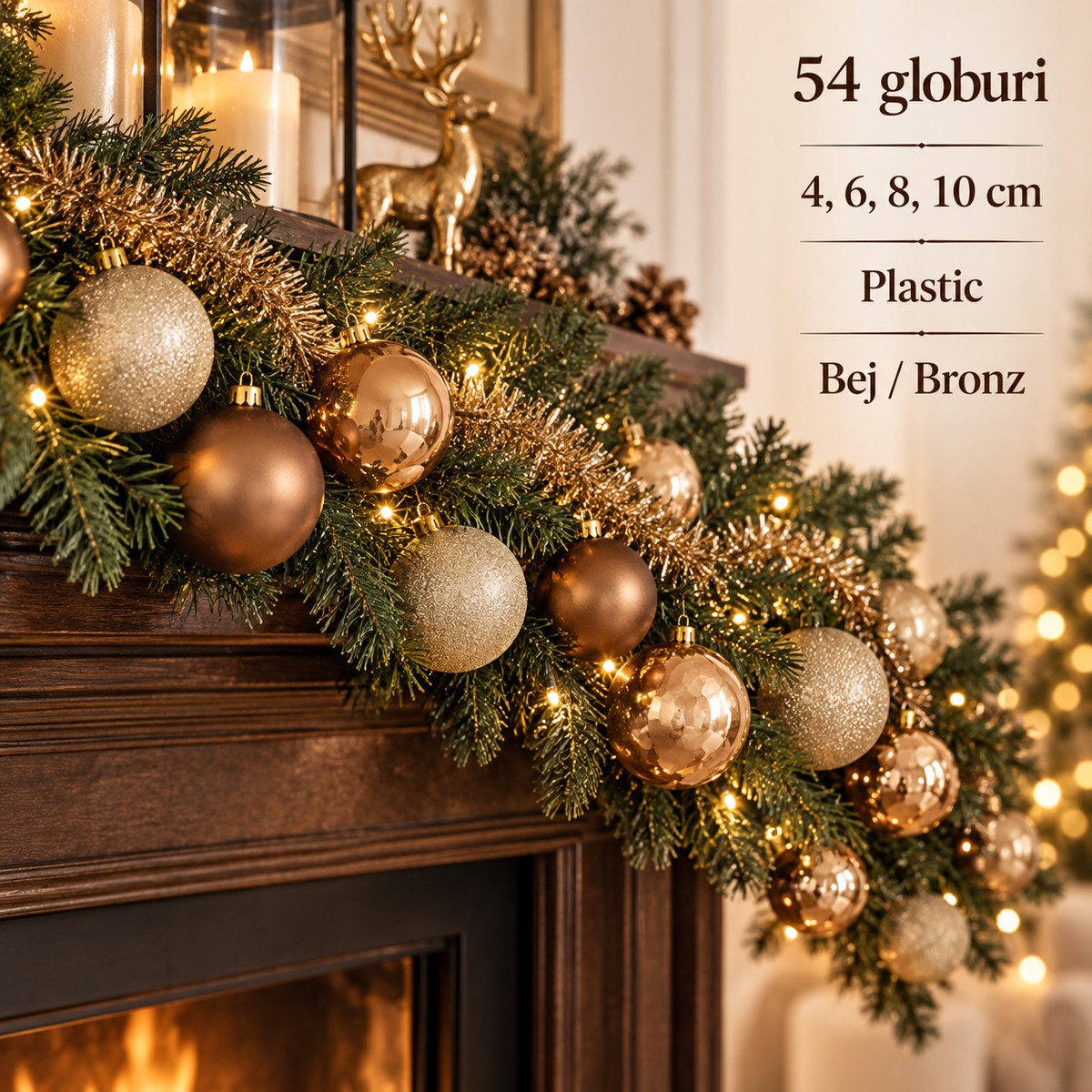 Colectie 54 Globuri Bej Bronz Pentru Brad - specificatii - Shopiens