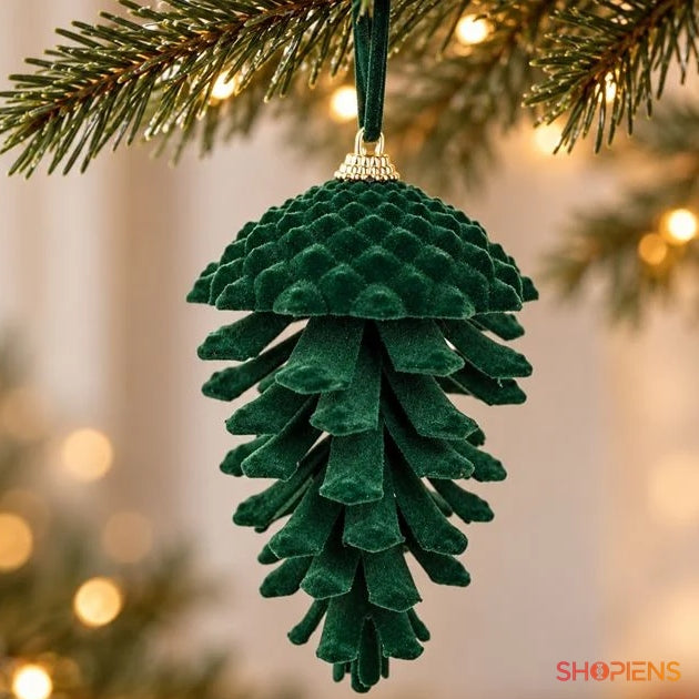Con de pin verde catifelat pentru brad, 15 cm, în brad, decor neinclus | Shopiens®