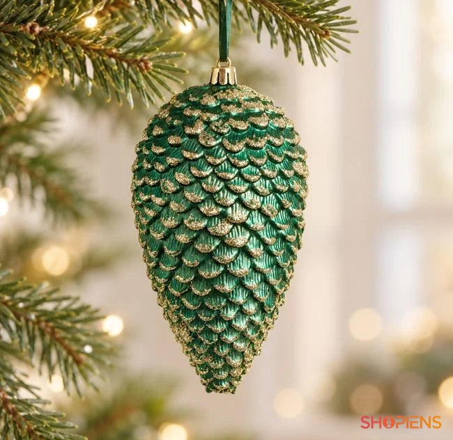 Con verde cu glitter șampanie, 18 cm, în brad, decor neinclus | Shopiens®