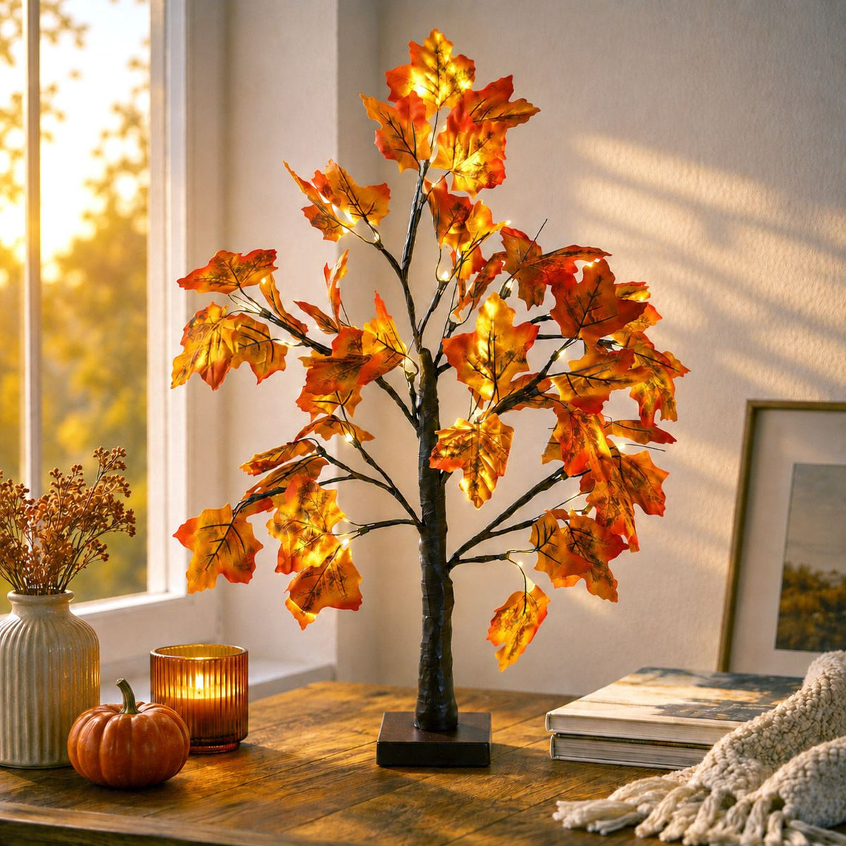 Copac Decorativ Cu Frunze De Toamna Si LED, 60 Cm - lifestyle principala - Shopiens