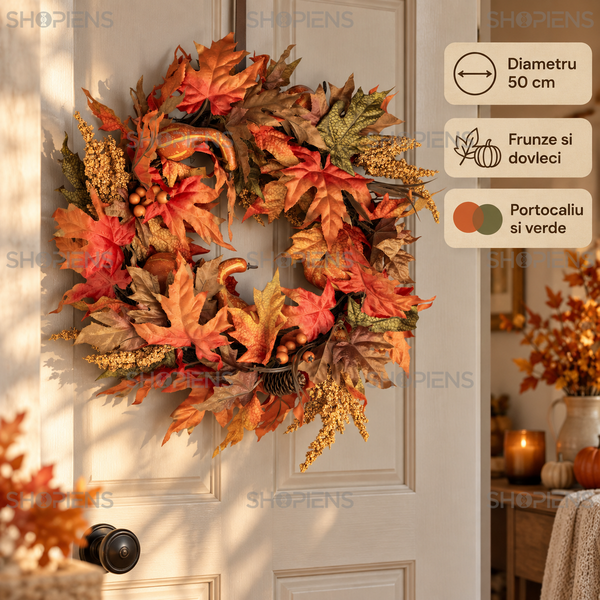 Coronita De Toamna Cu Dovleci Si Frunze, 50 Cm - specificatii - Shopiens
