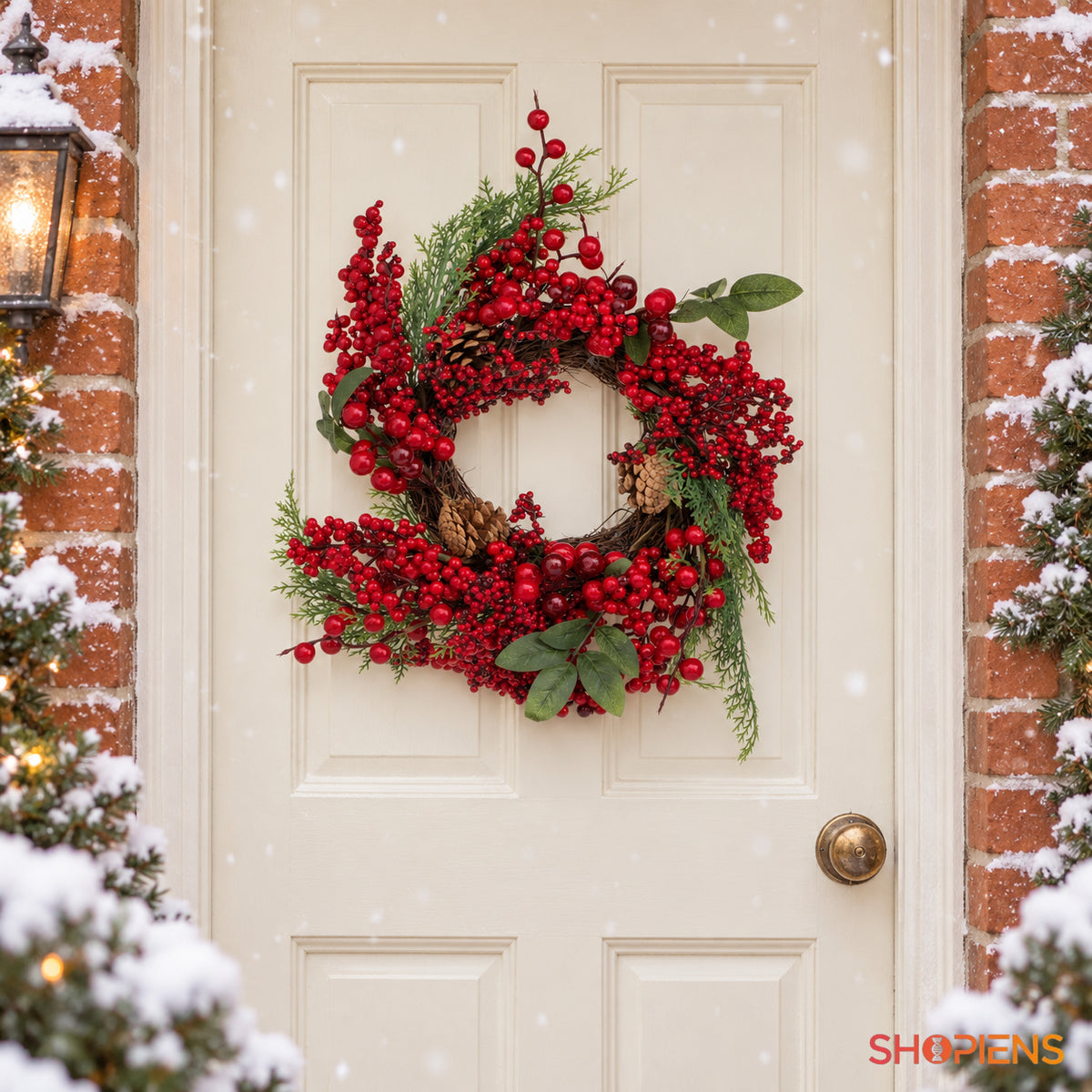 Coroniță cu pomușoare roșii și verdeață, Ø40 cm, pe ușa de la intrare, decor neinclus | Shopiens®