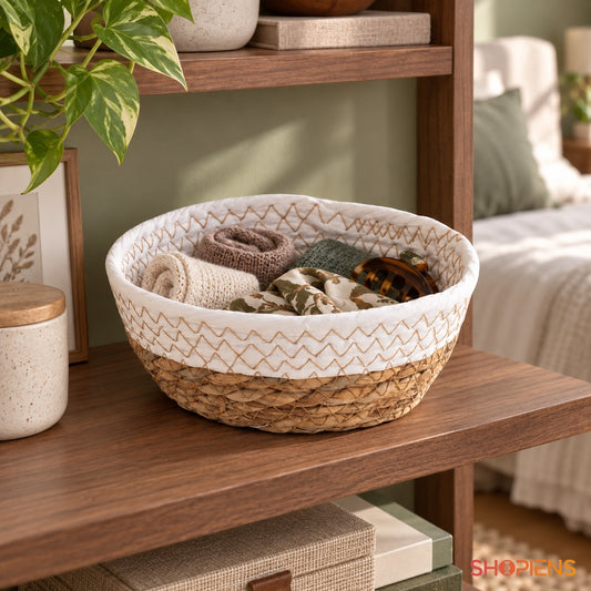 Coș decorativ cu bordură geometrică, 18 cm