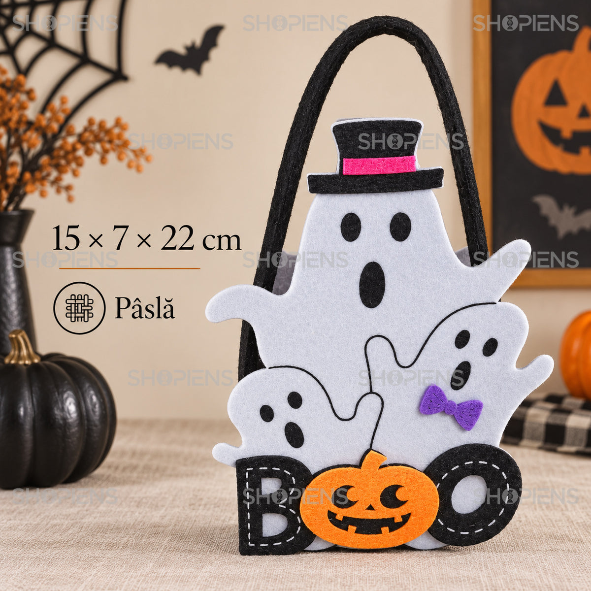Coș Decorativ Fantome BOO, 22 Cm
