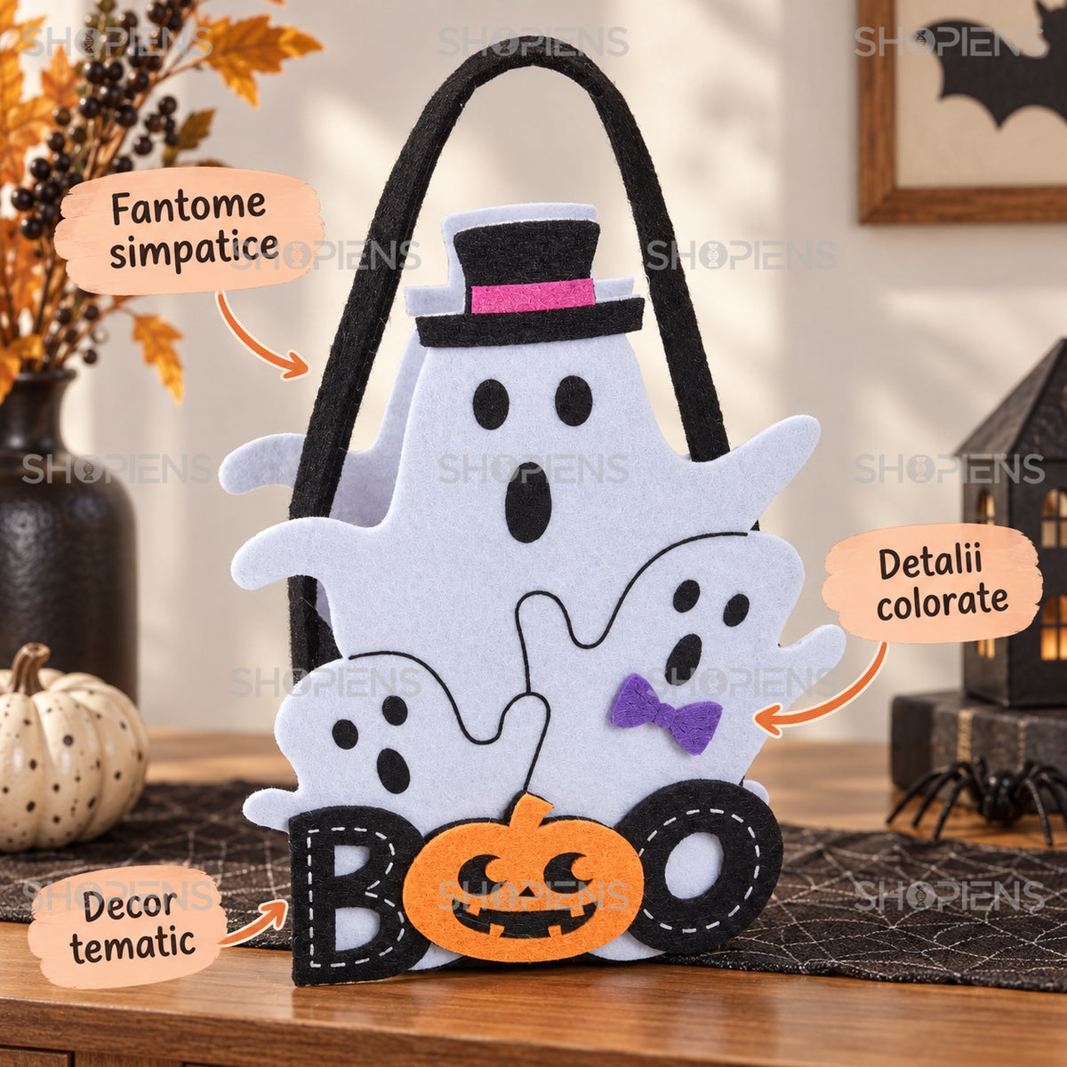 Coș Decorativ Fantome BOO, 22 Cm