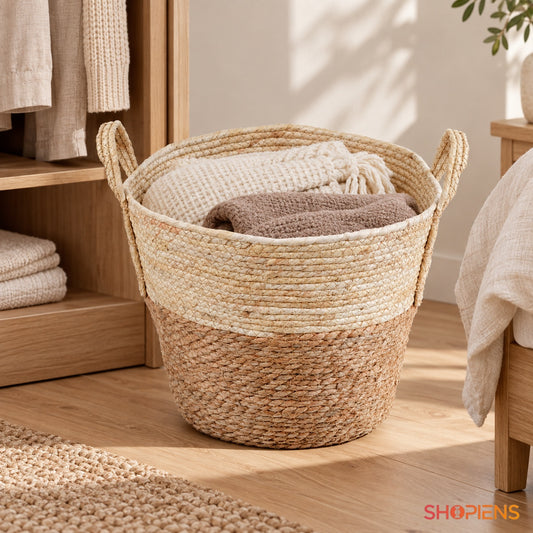 Coș mare din fibre naturale cu mânere, 40 cm