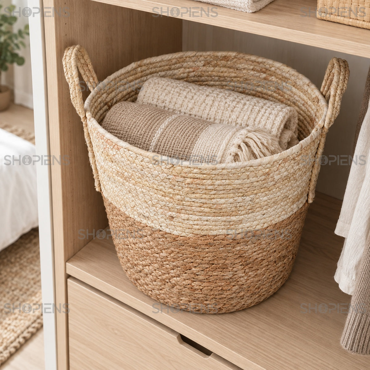Coș mare din fibre naturale cu mânere, 40 cm