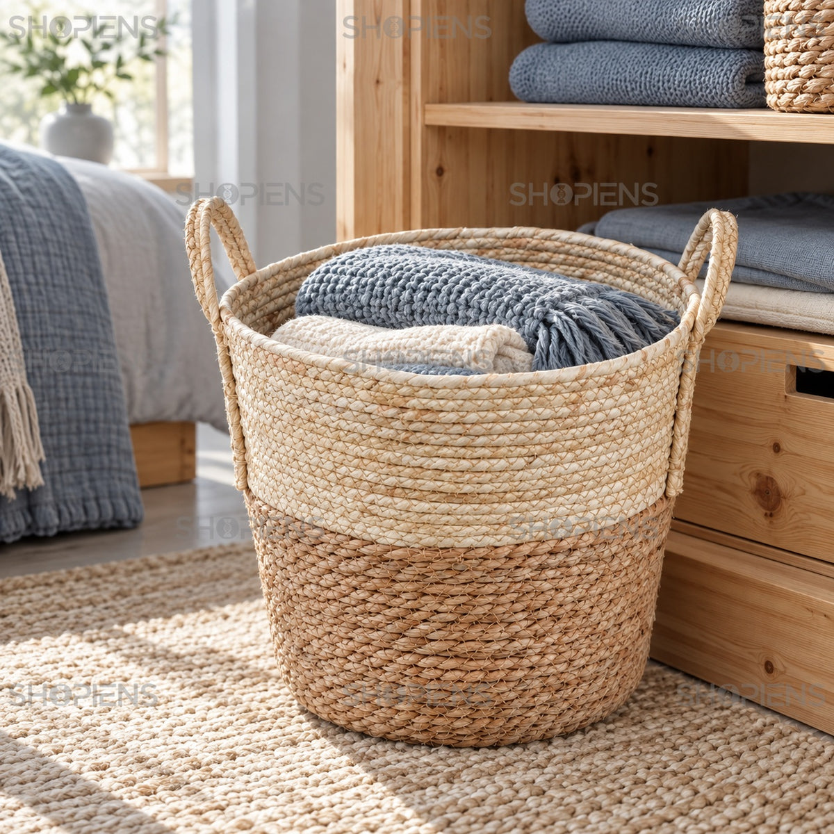 Coș mare din fibre naturale cu mânere, 40 cm