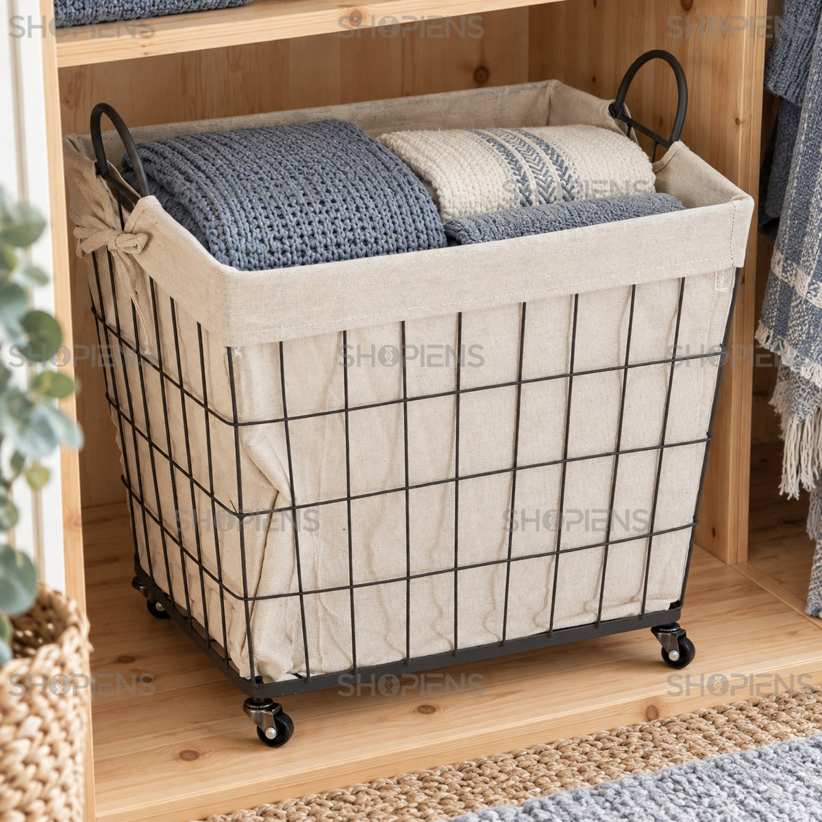 Coș metalic mobil cu interior textil
