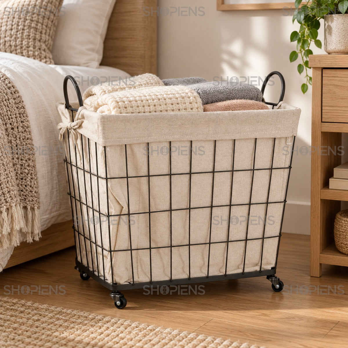 Coș metalic mobil cu interior textil