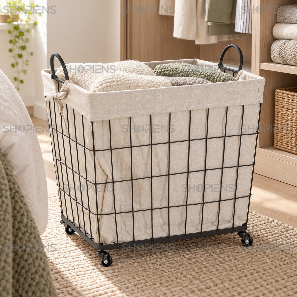 Coș metalic mobil cu interior textil