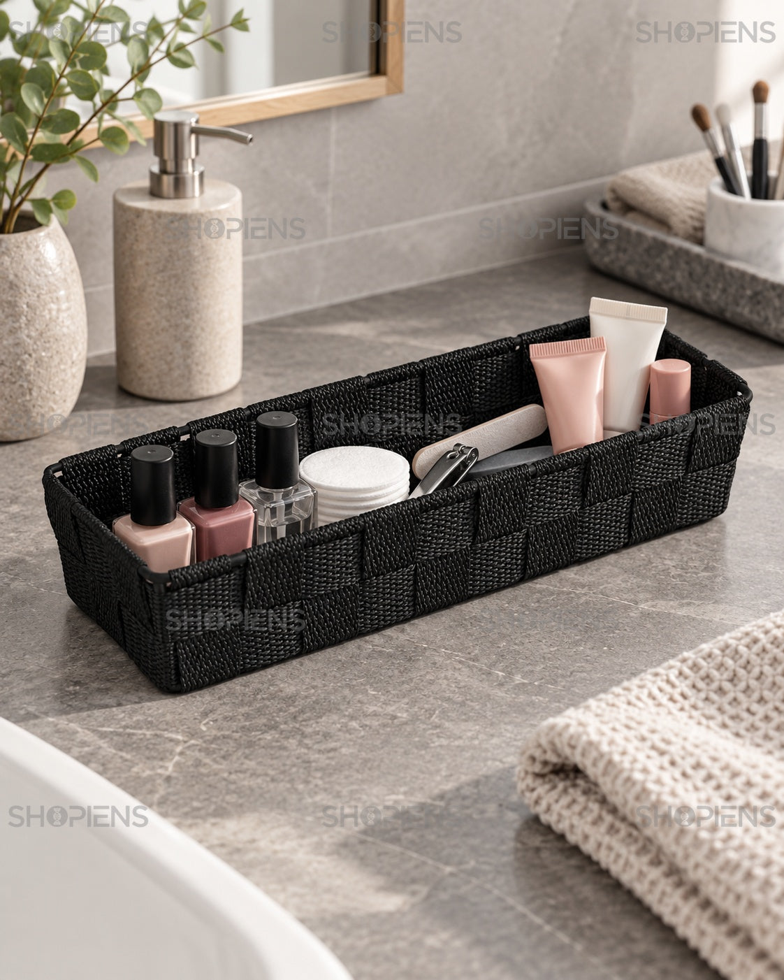 Coș Negru Împletit pentru Sertar, 26 cm