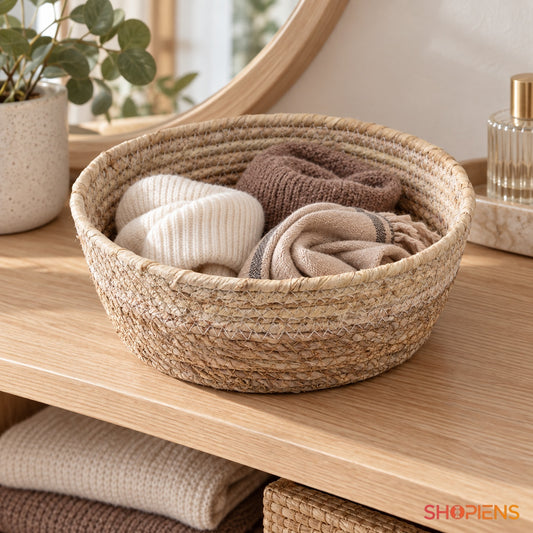 Coș rotund bej-maro pentru raft, 26 cm