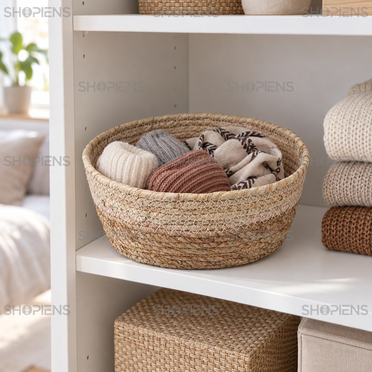 Coș rotund bej-maro pentru raft, 26 cm
