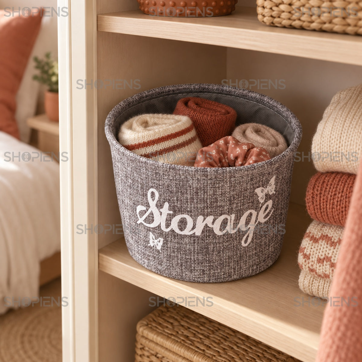Coș textil gri pentru obiecte mici, 18 cm
