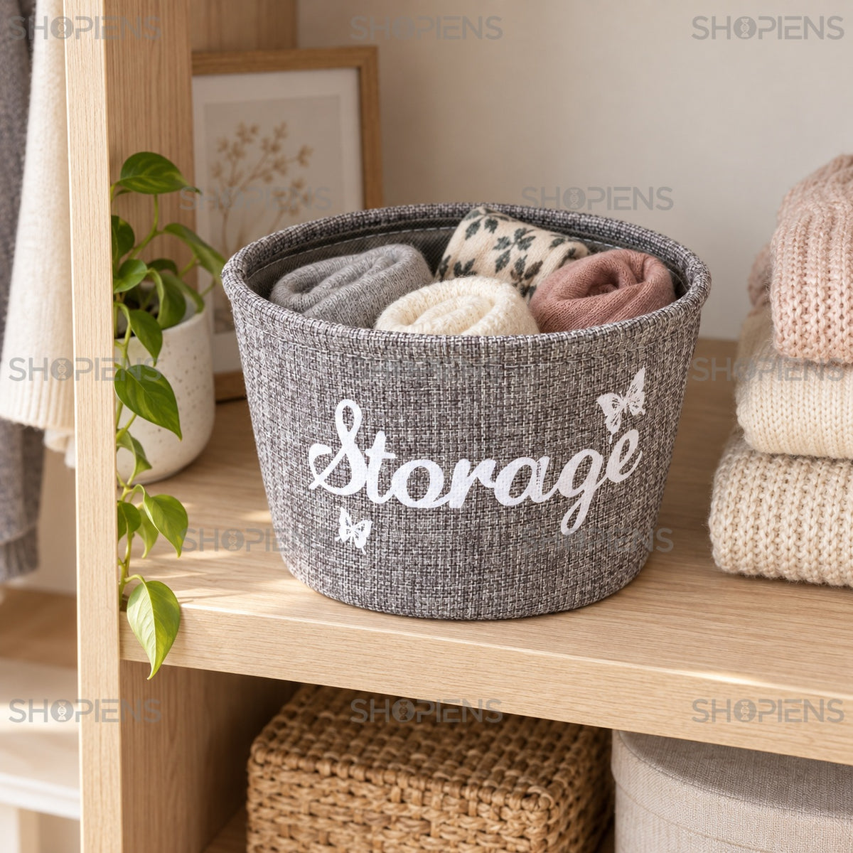 Coș textil gri pentru obiecte mici, 18 cm