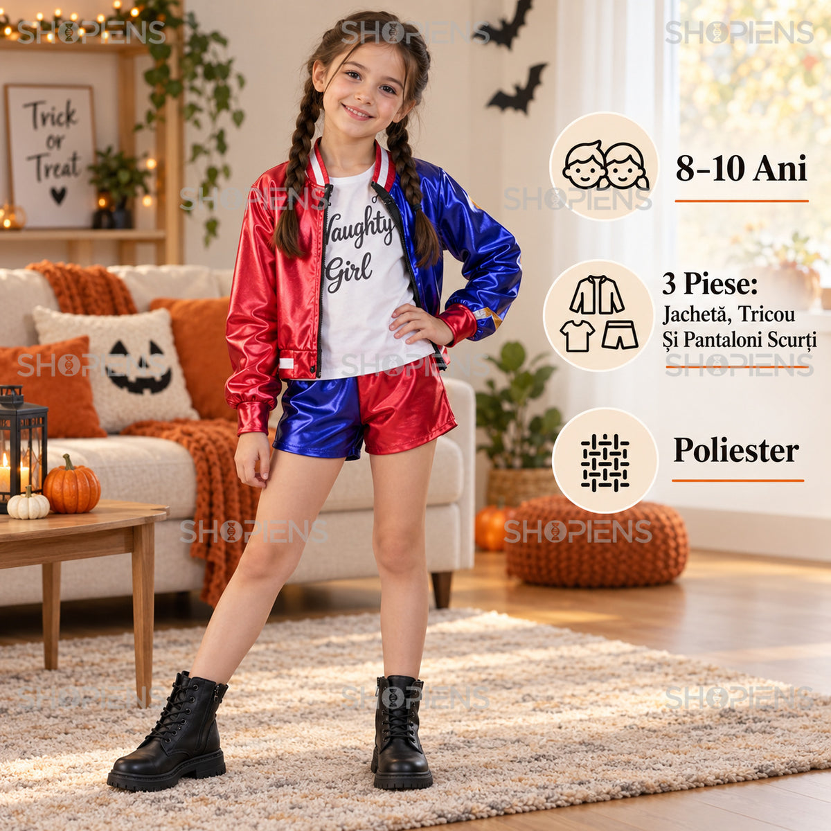 Costum Harley Quinn Pentru Fete, 8–10 Ani