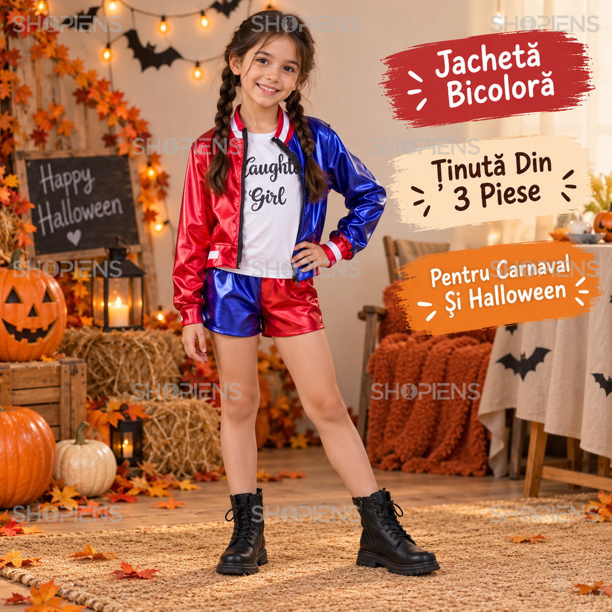 Costum Harley Quinn Pentru Fete, 8–10 Ani