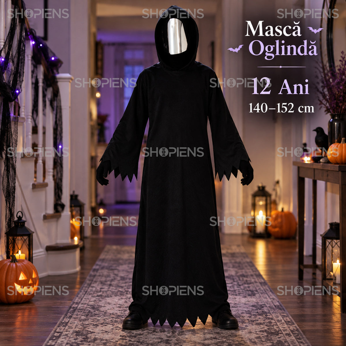 Costum Negru Cu Mască Oglindă, 12 Ani