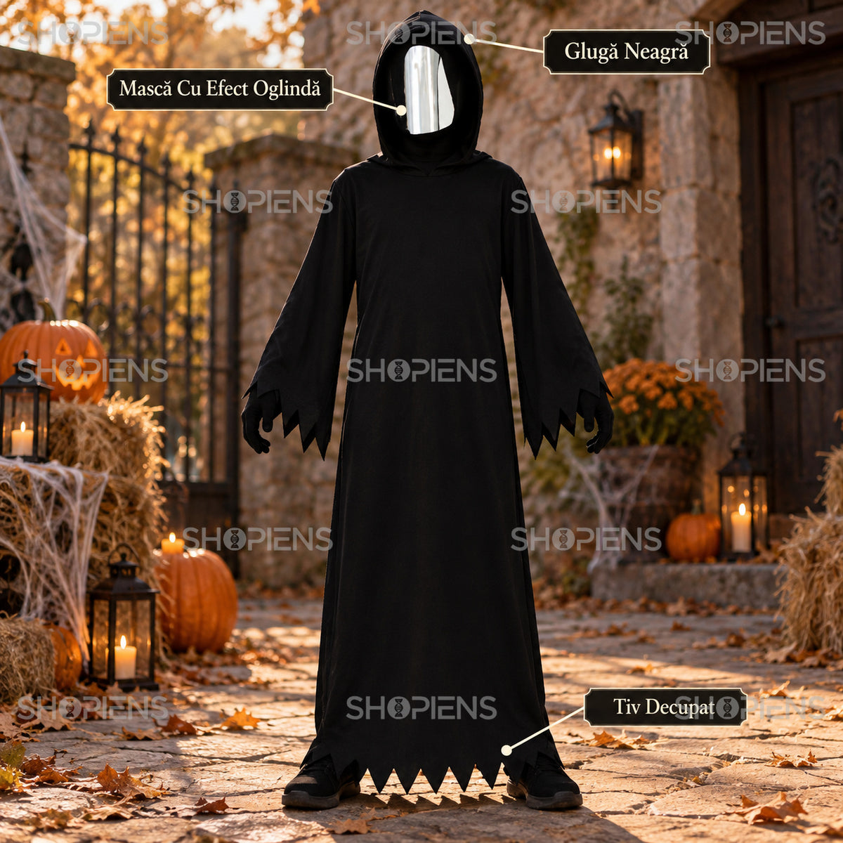 Costum Negru Cu Mască Oglindă, 12 Ani