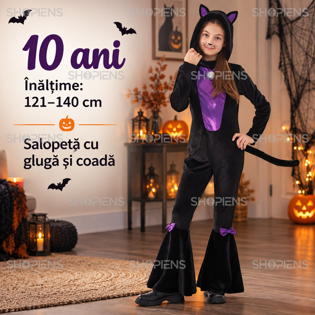 Costum Pisică Neagră Pentru Fete, 10 Ani