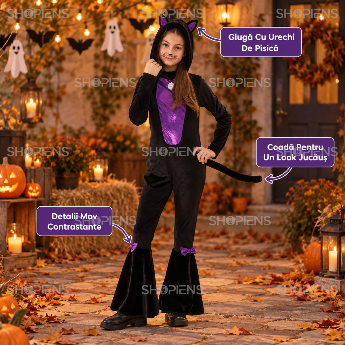 Costum Halloween Pisică Cu Coadă, 14 Ani