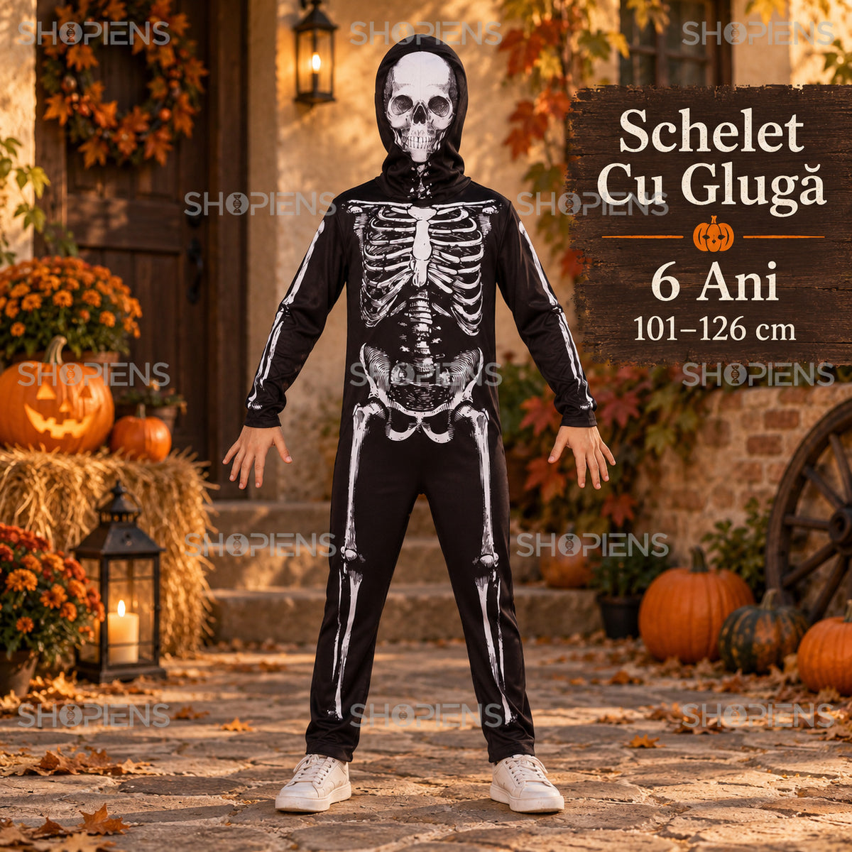 Costum Schelet Cu Glugă, 6 Ani